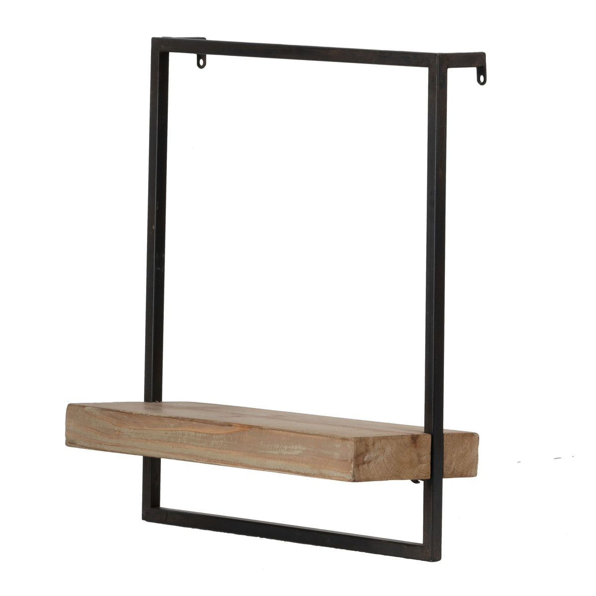 Black Brown Wall Shelf with Industrial Iron Frame and Fir Wood