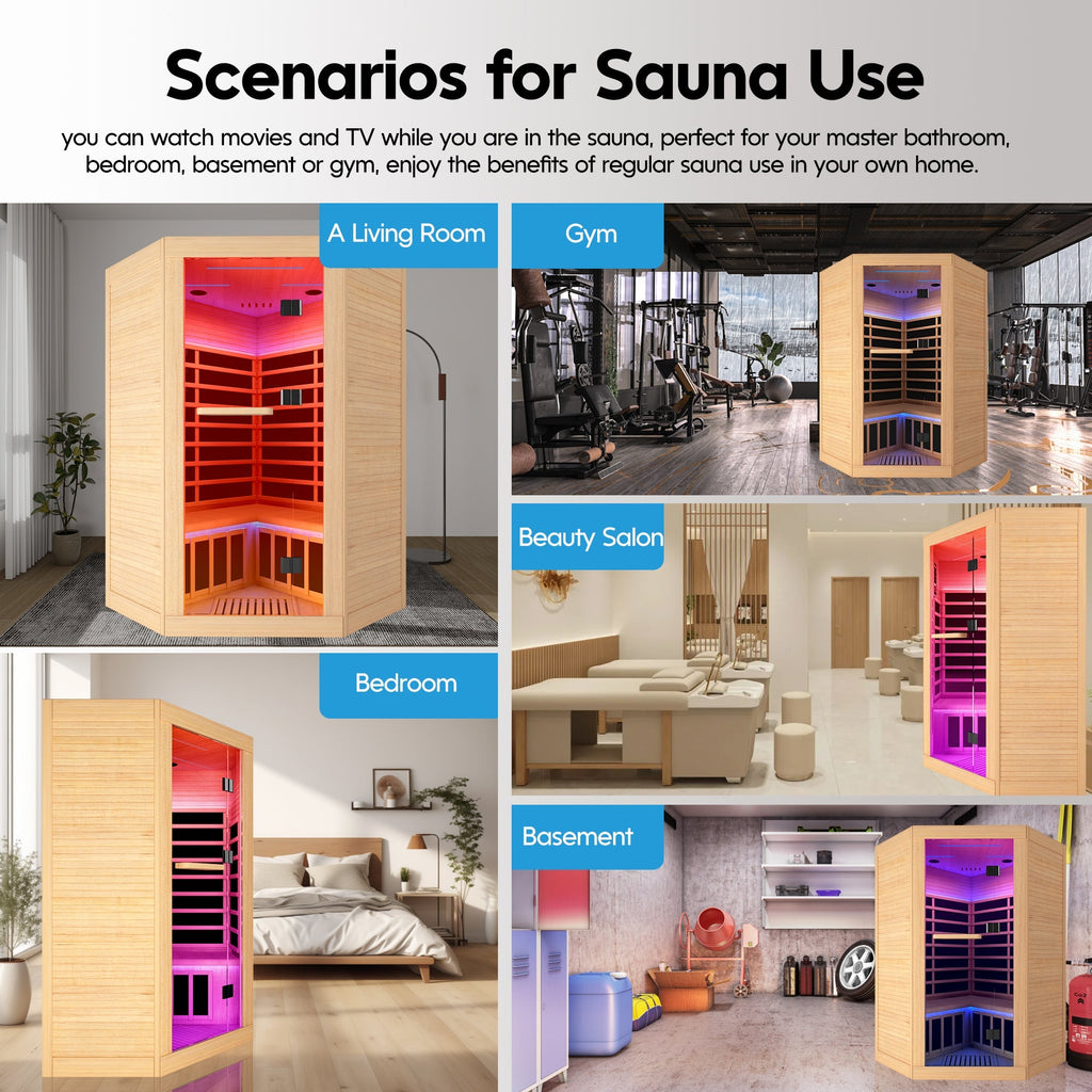 Canadian Hemlock Double Sauna with Bluetooth & LED Lights - Natural/Graphite