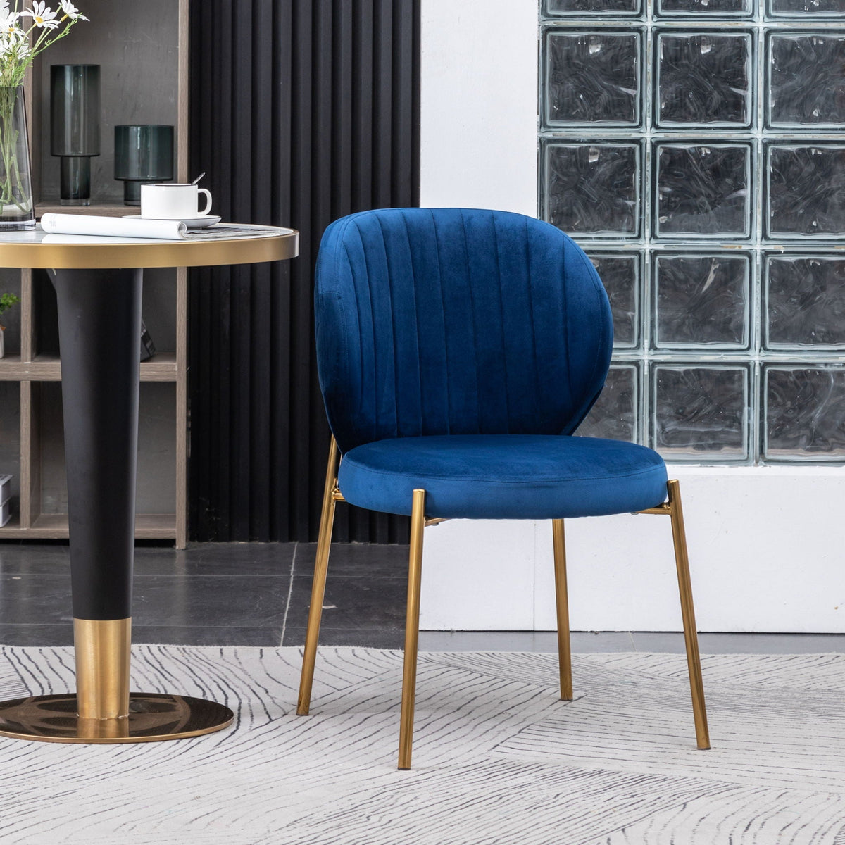 Blue Velvet Dining Chair with Gold Metal Frame