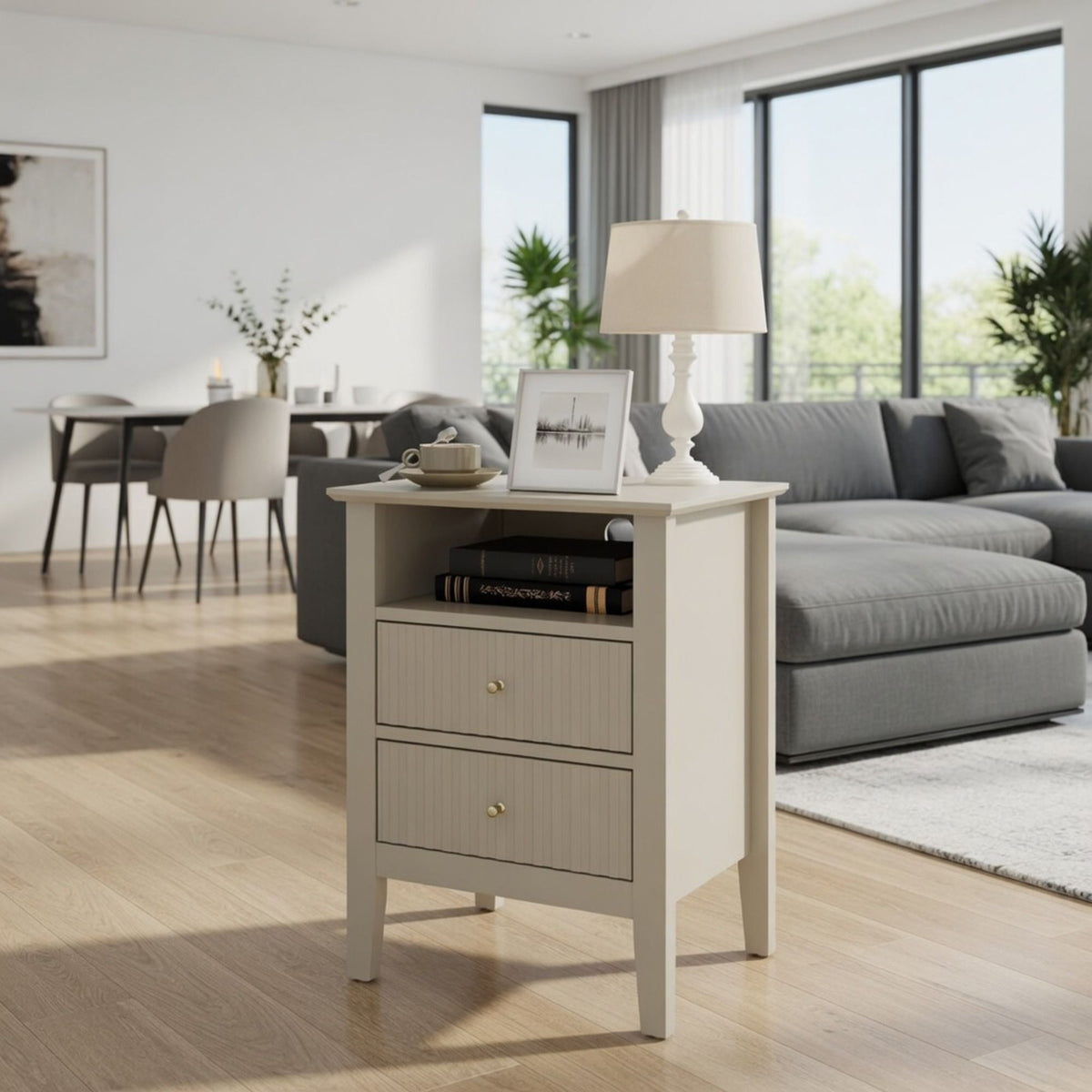 Fluted Nightstand with 2 Drawers and Soft-Close Slides - Multiple Colors