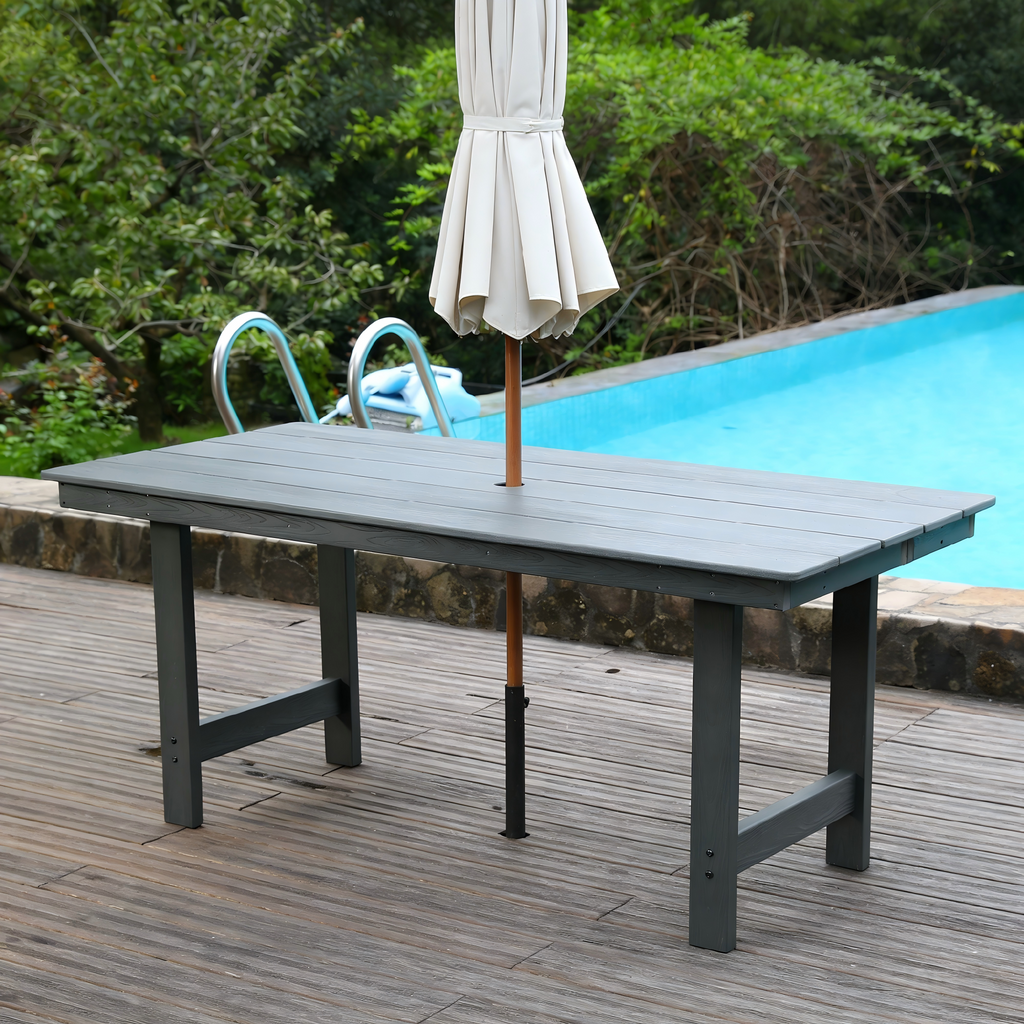 HDPE Patio Dining Table with Umbrella Hole – Seats 4-6 - Gray or Black