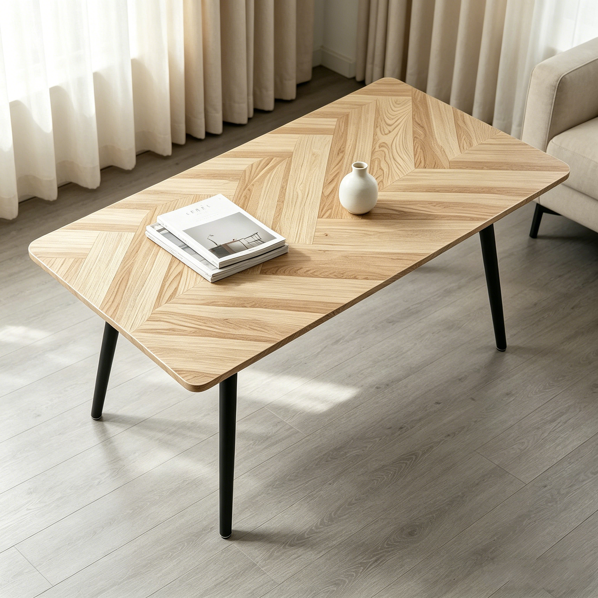 Modern Minimalist MDF Dining Table with Sleek Metal Frame - Wood Color