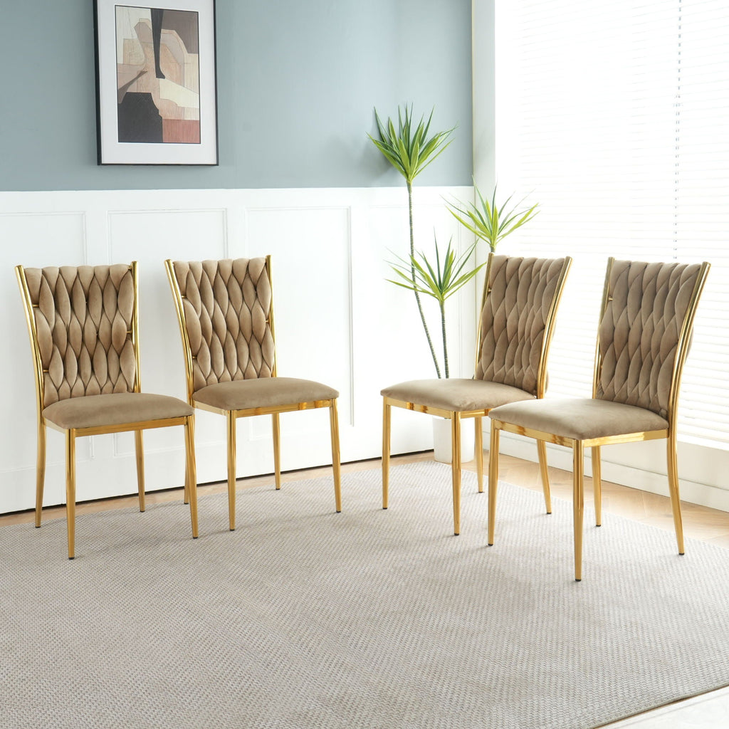 Modern Dining Chair Set with Plated Metal Legs - Multiple Colors