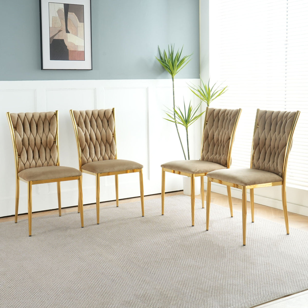Modern Dining Chair Set with Plated Metal Legs - Multiple Colors