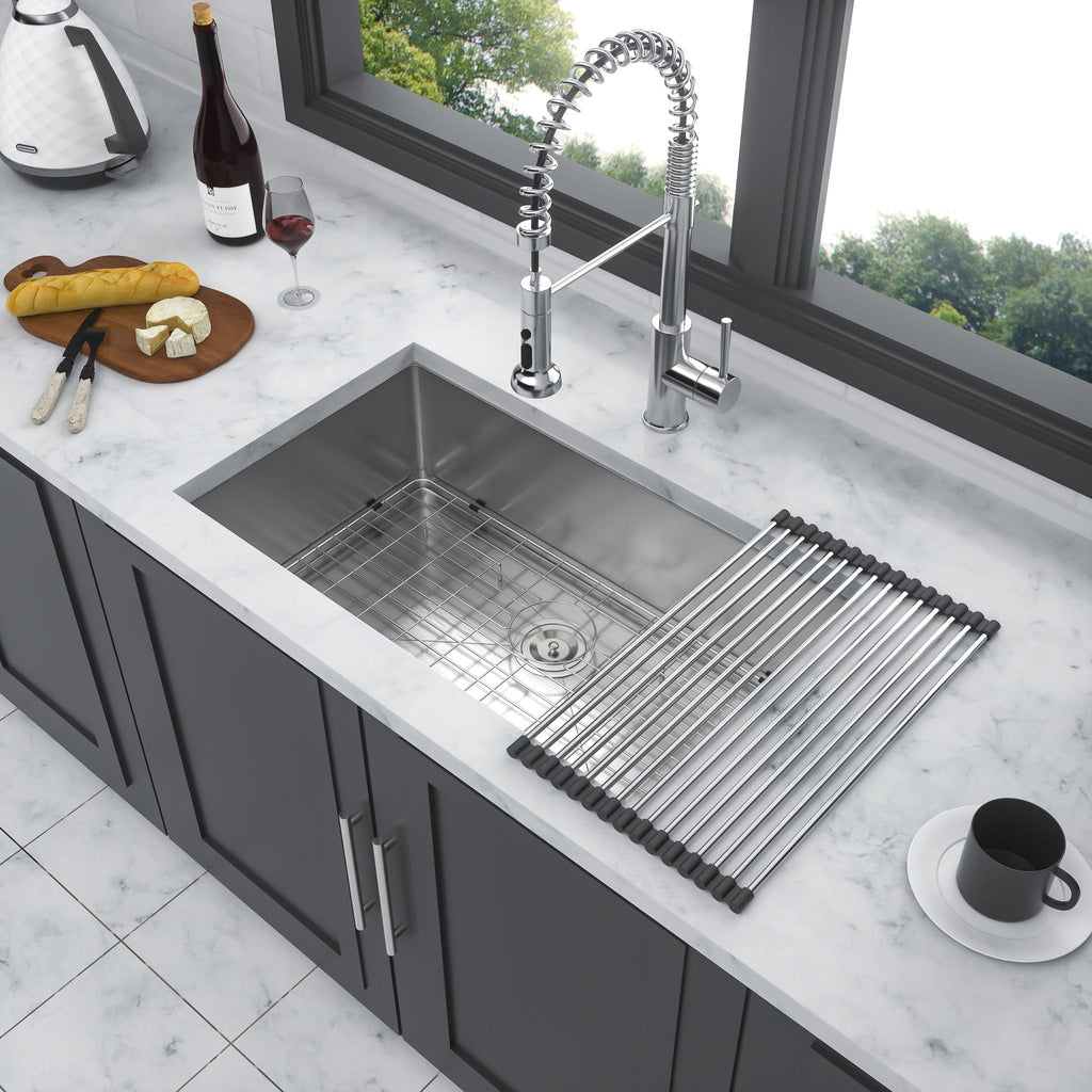 Gray Undermount Steel Kitchen Sink with Deep Single Bowl Basin