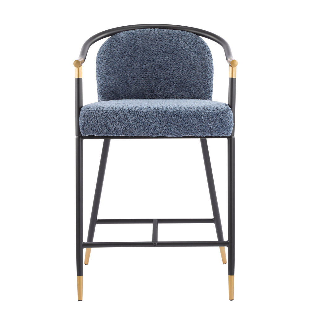 Upholstered Counter Stool Set of 2 with Metal Frame - Navy