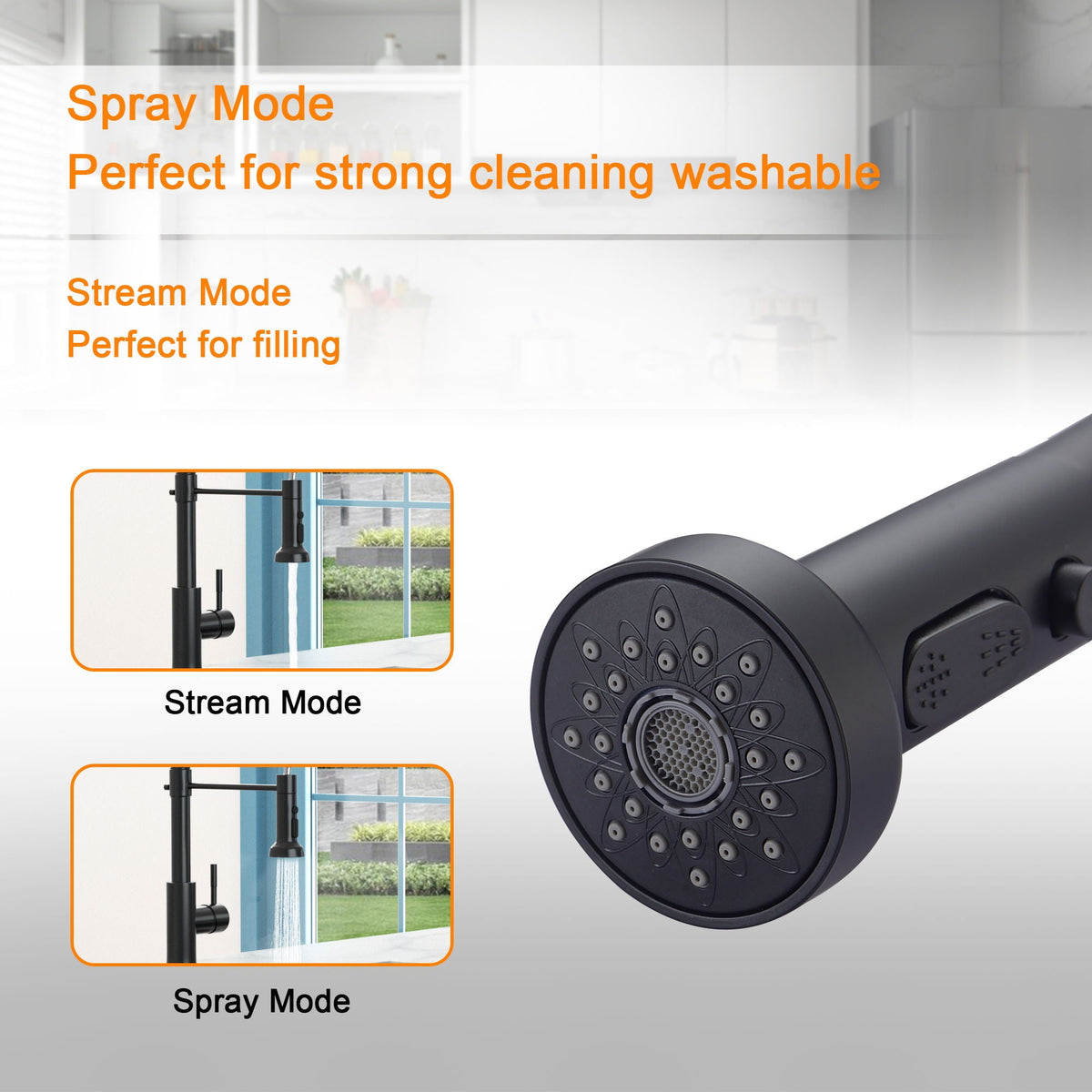 Matte Black Kitchen Sink Faucet with Pull Down Sprayer - Lead-Free Brass