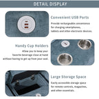 Modern Sectional Sofa with Removable Ottomans, USB Ports - Dark Gray or Light Blue