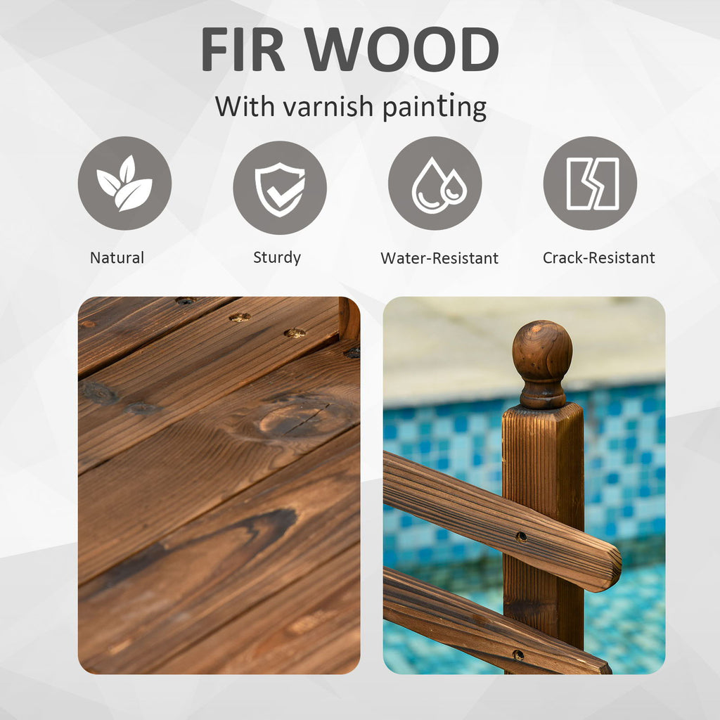 Fir Wood Garden Bridge Arc Walkway with Side Railings - Brown
