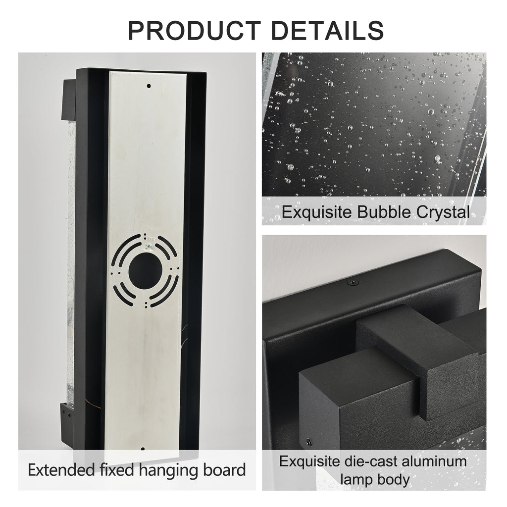Black Aluminum Outdoor Wall Light with Bubble Crystal - Black