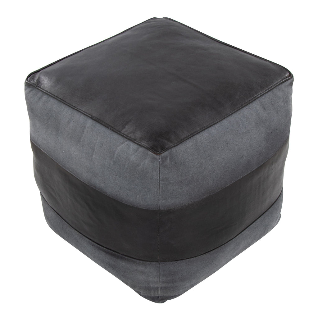 Industrial Pouf Ottoman with Side Handles - Light Brown, Dark Brown, Dark Gray