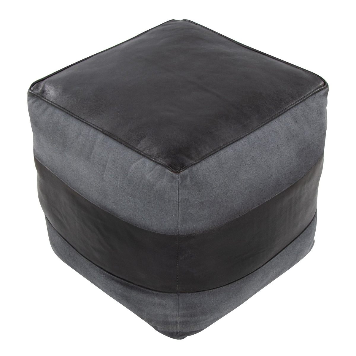 Industrial Pouf Ottoman with Side Handles - Light Brown, Dark Brown, Dark Gray