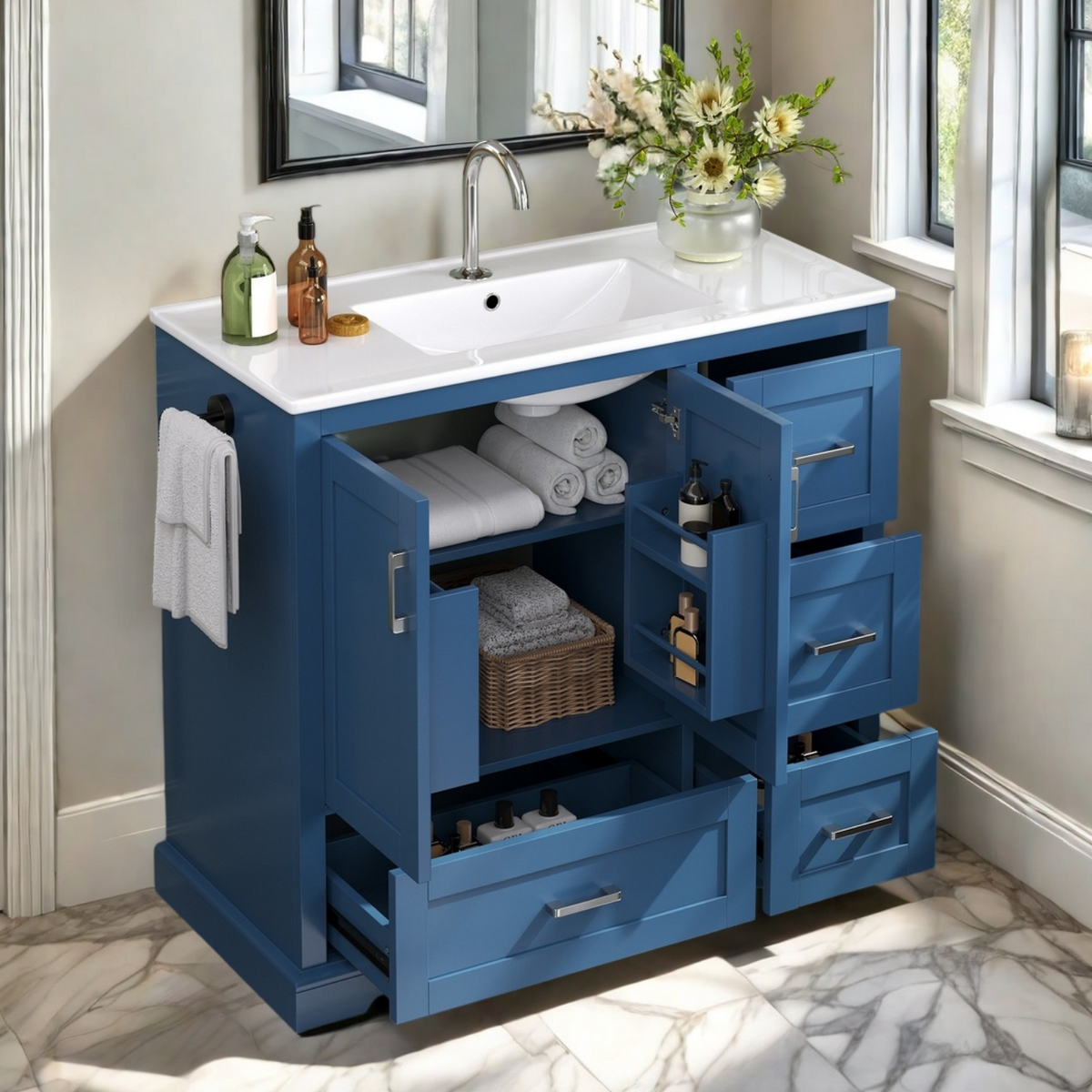 42" Bathroom Vanity with Ceramic Sink - Navy Blue