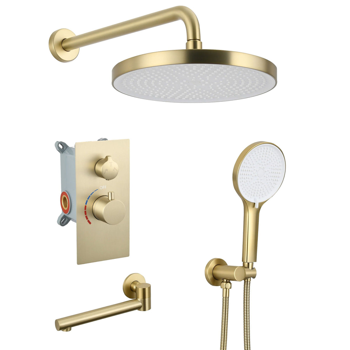 10" Shower System Set with Control Valve – Solid Brass – Gold or Black