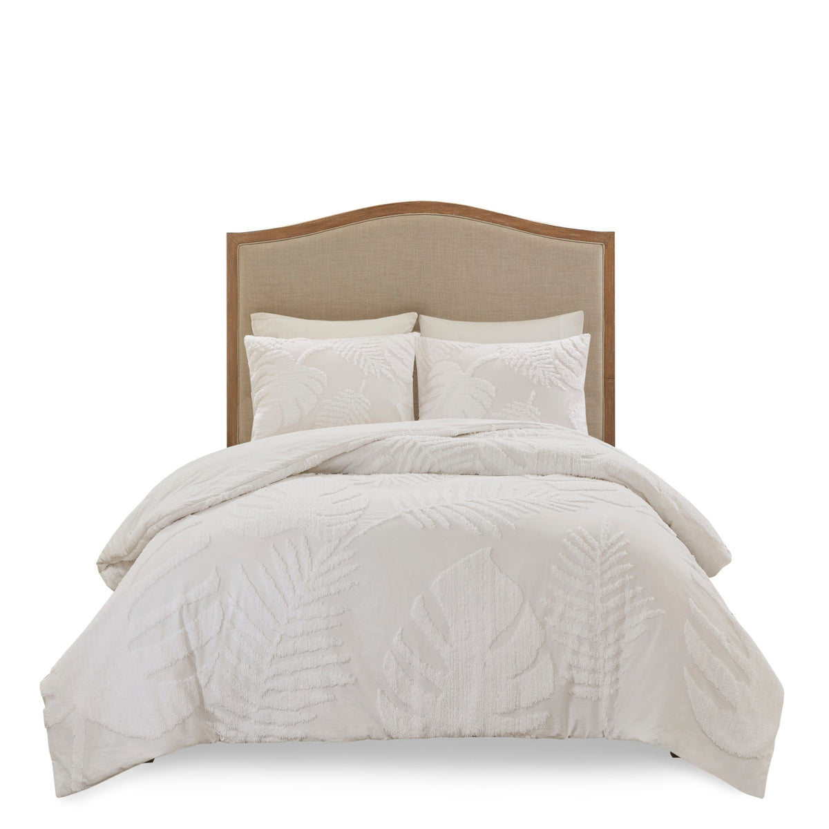 Off-White Tufted Cotton Chenille Palm Comforter Set with Palm Leaf Design - Full/Queen