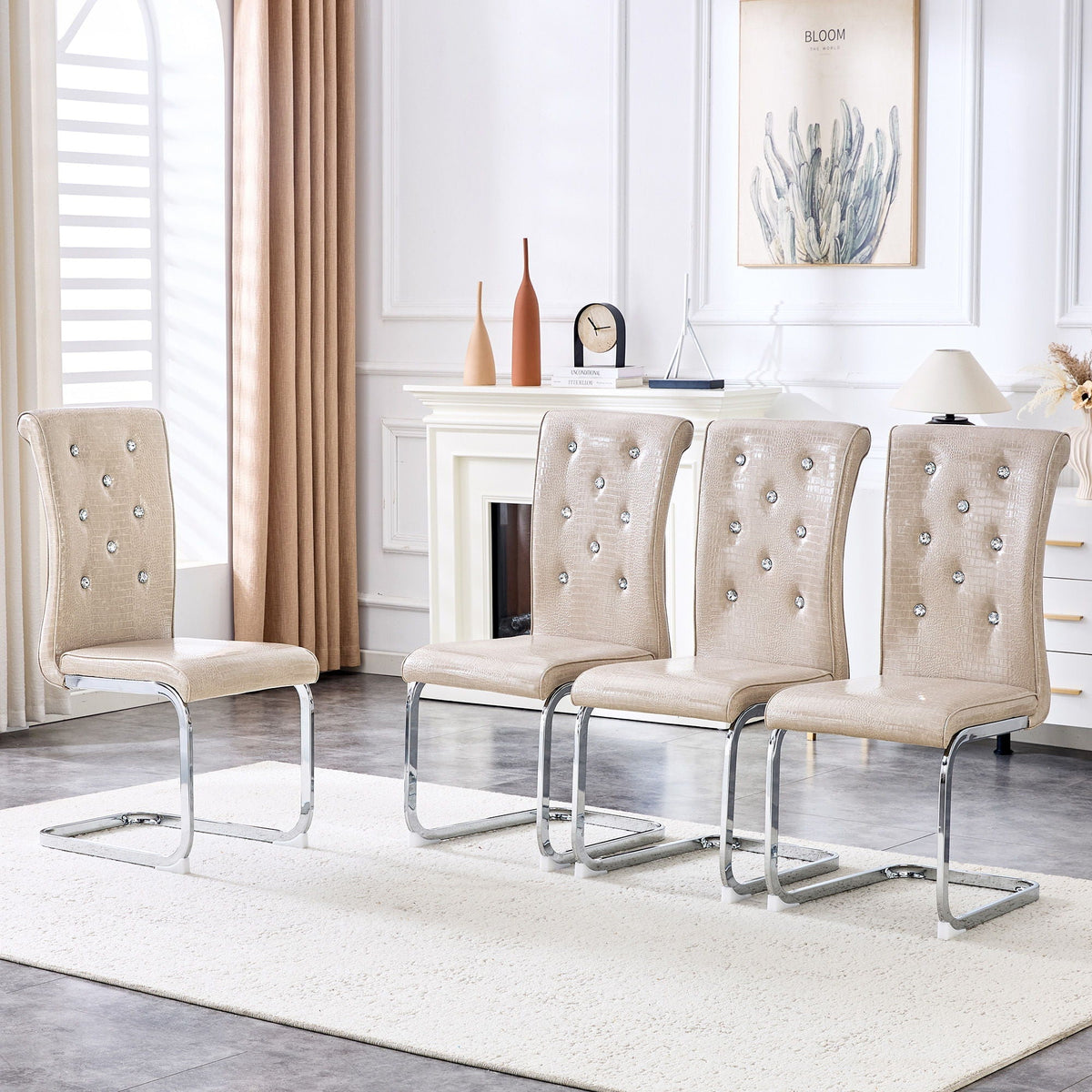 Elegant Design Upholstered Dining Chairs with Crystal Details - Multiple Colors