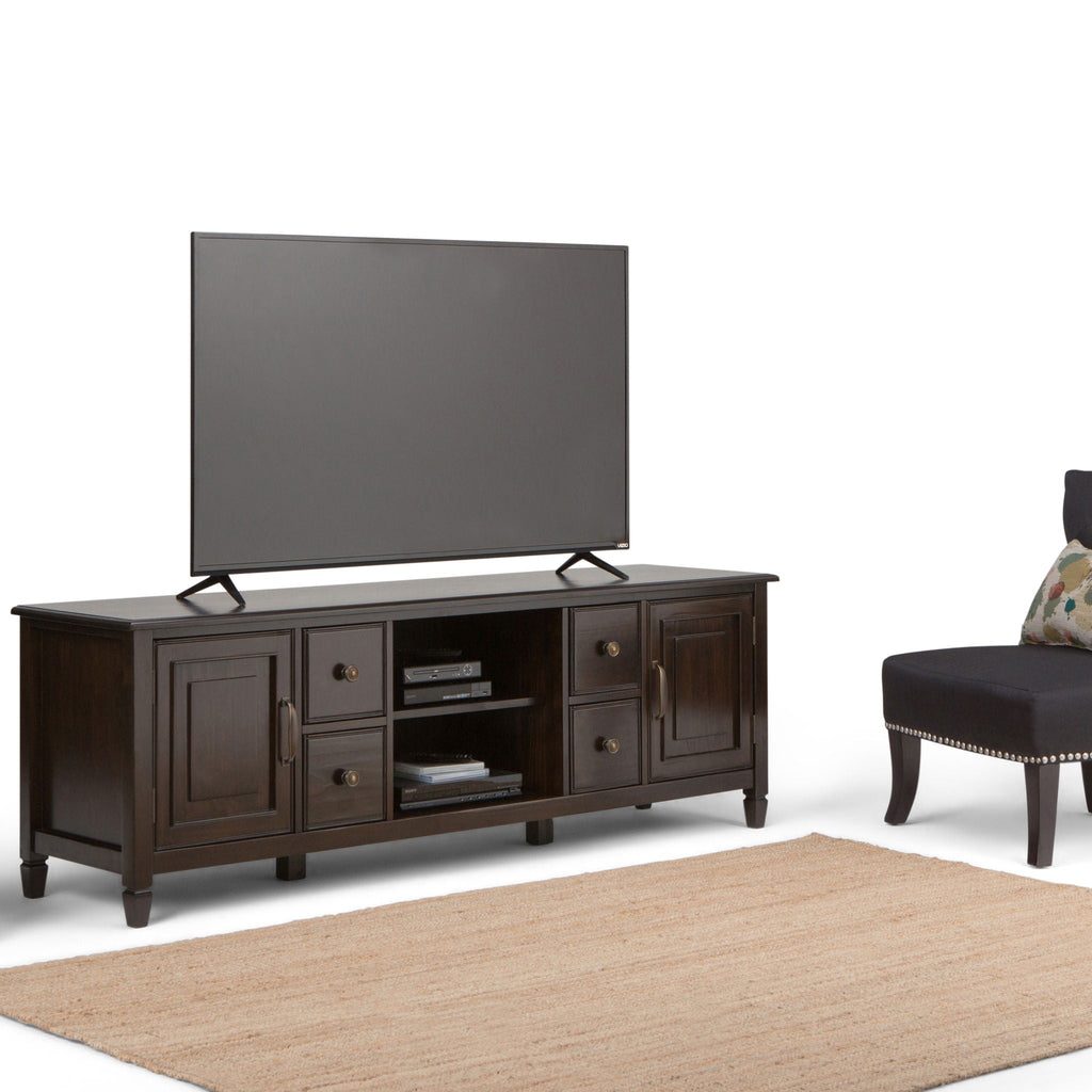 Wide Solid Wood TV Stand with Ample Storage - Dark Brown, White, Gray