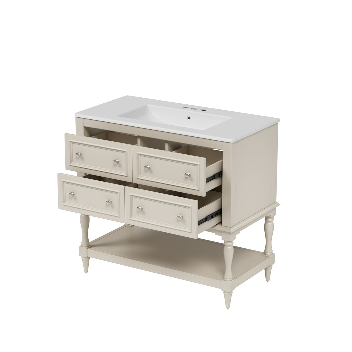 36" Bathroom Vanity Cabinet with Undermount Sink and 4 Drawers - Beige, Black, White