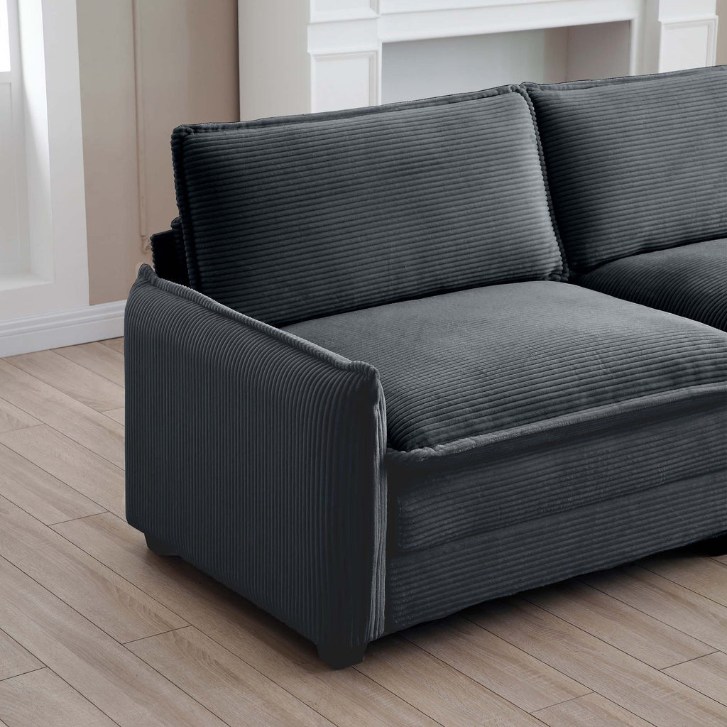 Oversized Modular Cushioned Sofa with Conversible Ottoman - Corduroy