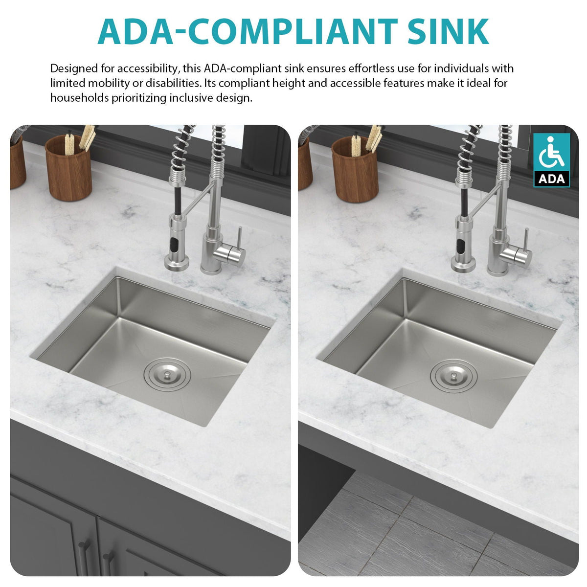 Modern Undermount Stainless Steel Kitchen Sink 16 Gauge, Deep Single Bowl - Gray
