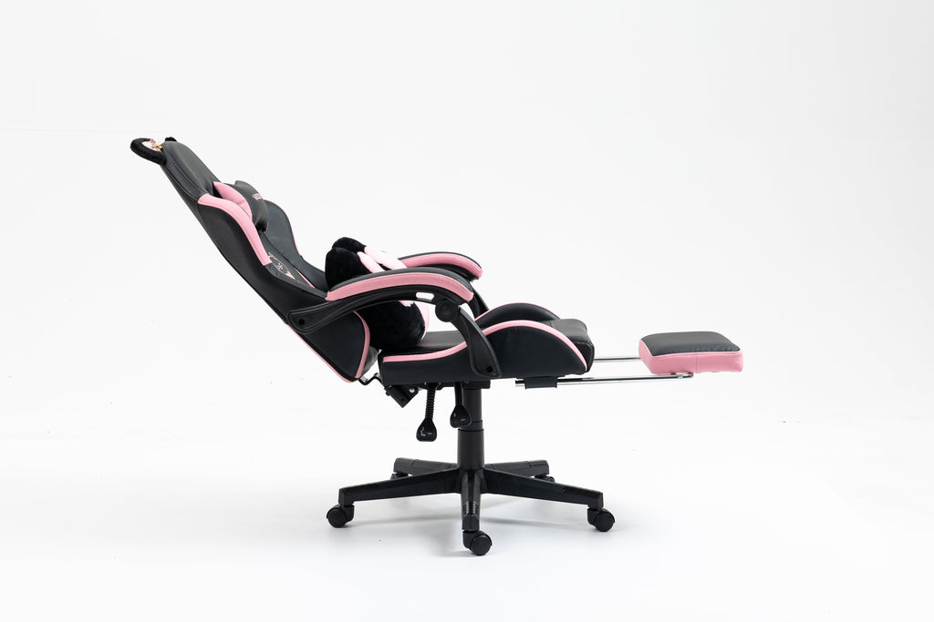 Cute Cat Gaming Chair with Paw Lumbar Cushion - PU-Leather