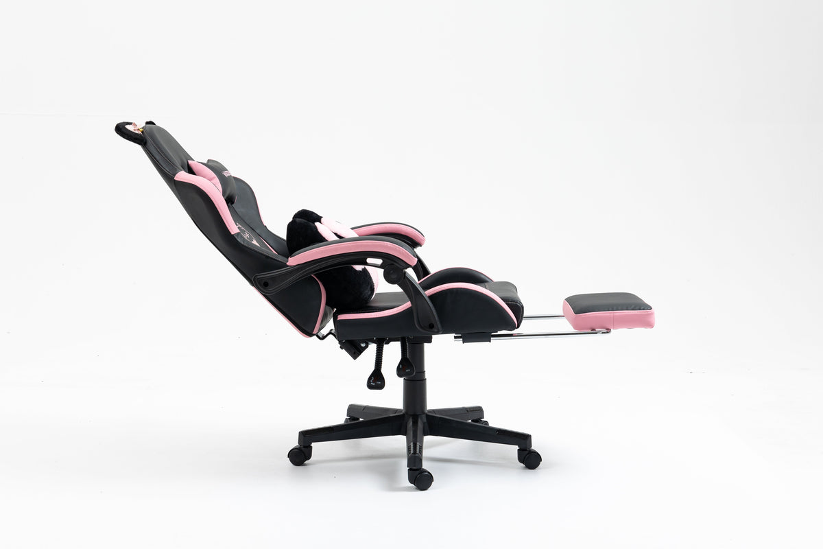 Cute Cat Gaming Chair with Paw Lumbar Cushion - PU-Leather