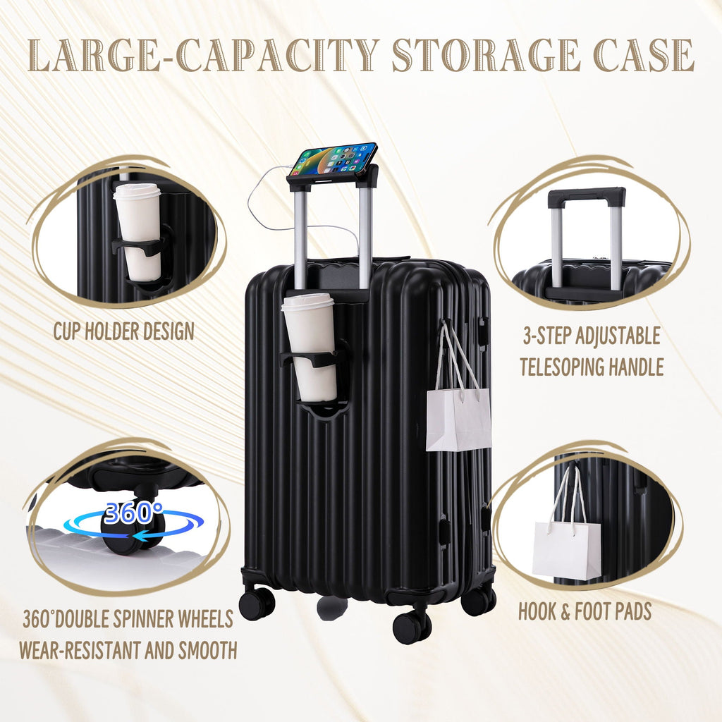 Spinner Wheel Luggage Set with USB Port and Holders - Pink, Black, Green