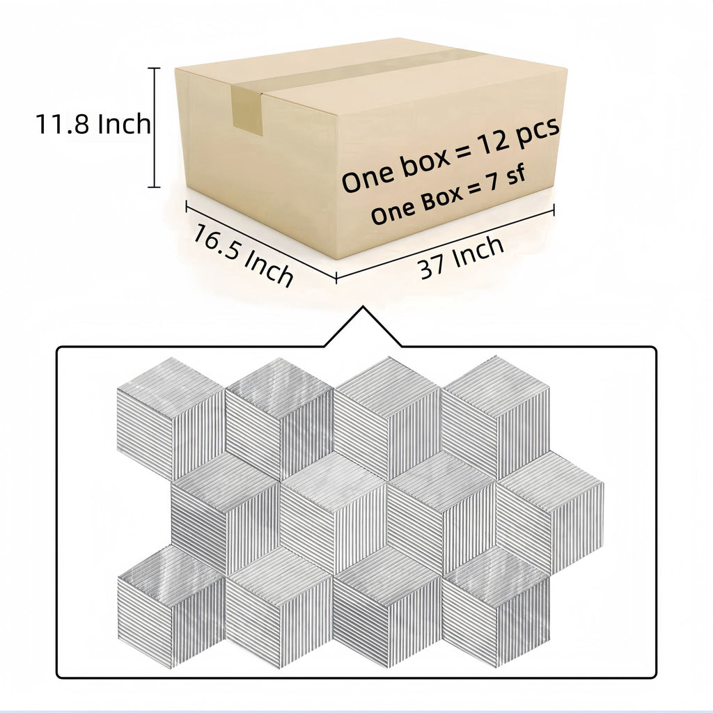Hexagon Natural Stone Marble Decorative Tile Set with 3D Fluted Texture - Gray or White