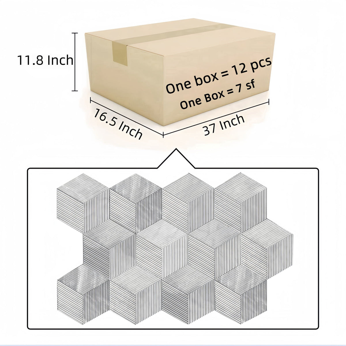 Hexagon Natural Stone Marble Decorative Tile Set with 3D Fluted Texture - Gray or White