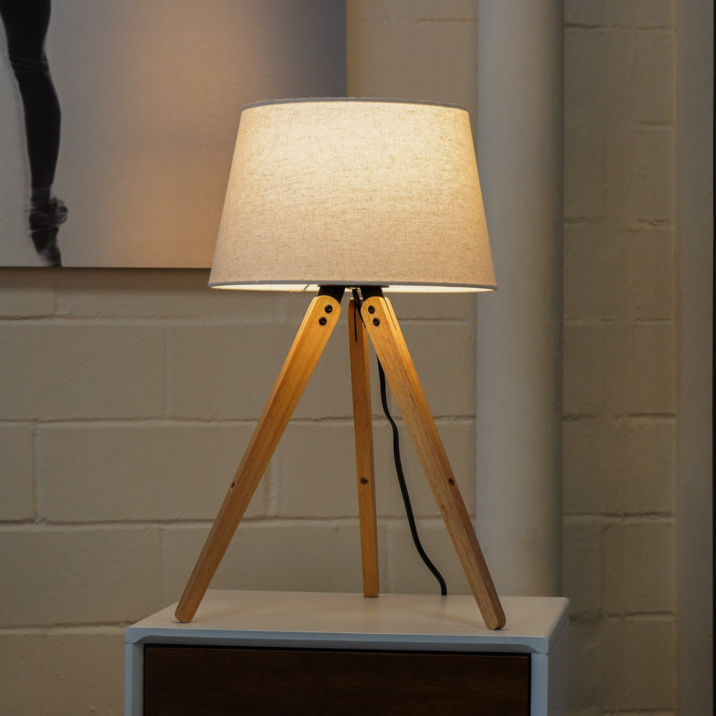Decorative LED Desk Lamp with 3-Legged Solid Wood Base - Natural