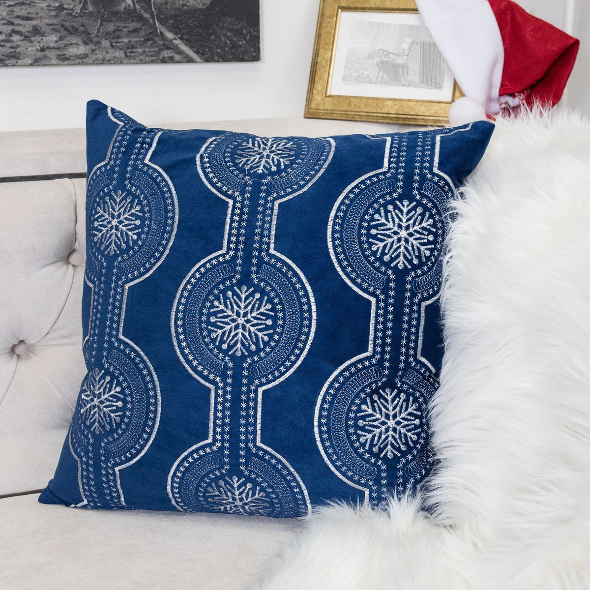 Holiday Throw Pillow with Snowflake Embroidery - 20x20 Inch