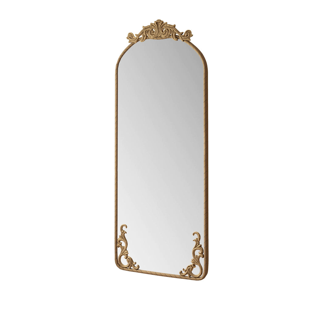 Full Body Arched Mirror with Vintage Carved Applique - Bronze or Pearl Silver