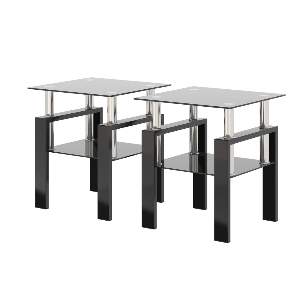 Modern Tempered Glass Tea Table Set with Metal Frame – Black
