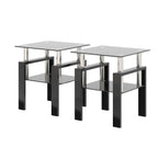 Modern Tempered Glass Tea Table Set with Metal Frame – Black