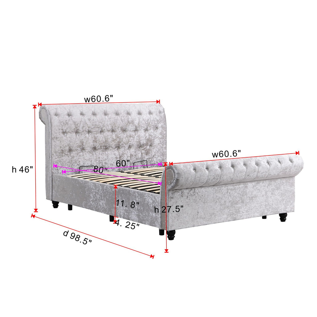 Queen Upholstered Storage Bed with Hydraulic Lift - Beige
