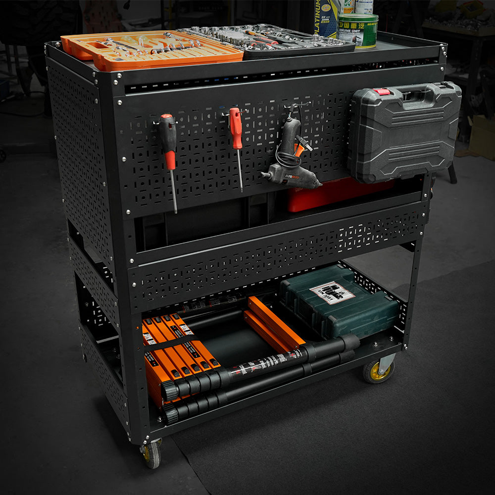 3-Tier DIY Detachable Utility Cart with Steel Pegboard and Wheels