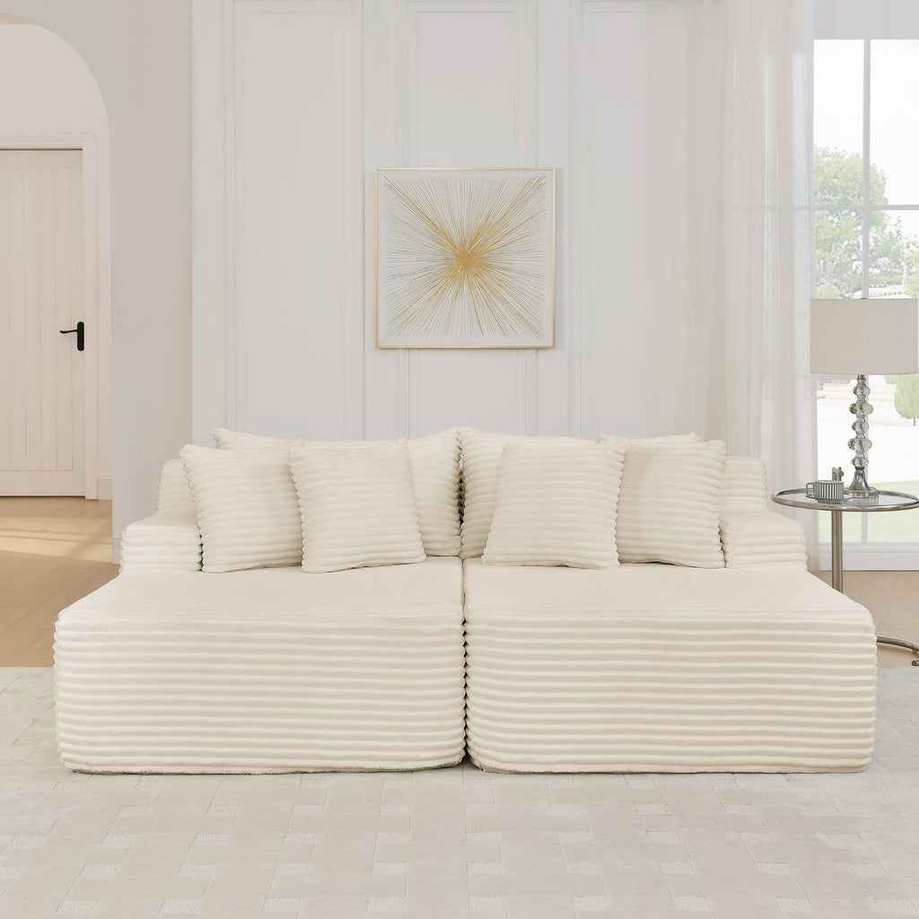 Two-Seater Lazy Sofa Lounge Chair with High-Density Foam - Beige