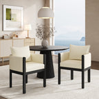 Linen Upholstered Armchair with Black Rubber Wood Legs - White