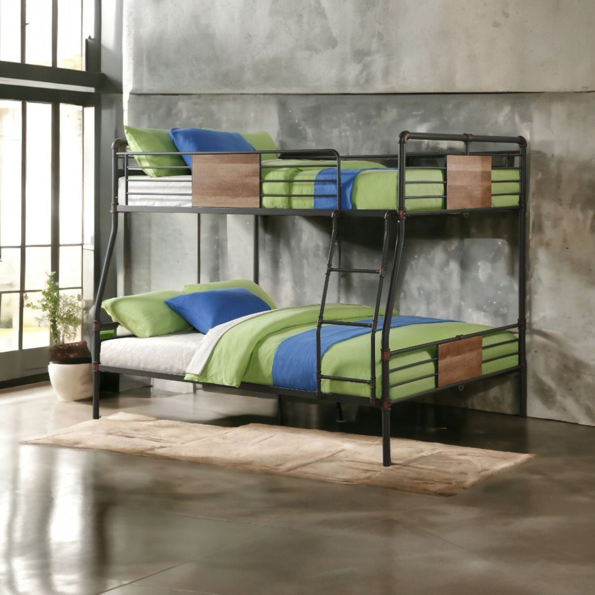 Full Long / Queen Bunk Bed with Guard Rails - Black
