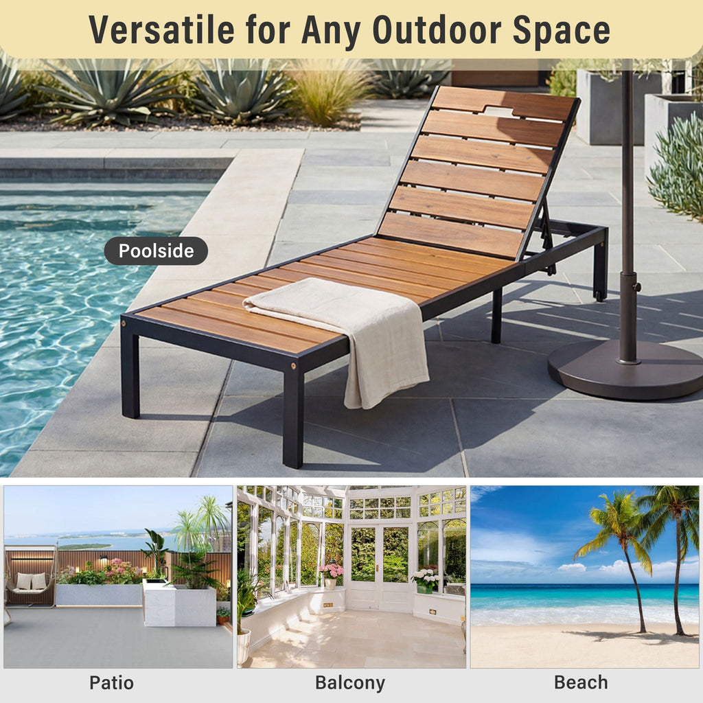 Outdoor Chaise with Adjustable Backrest - Light Brown or Dark Brown