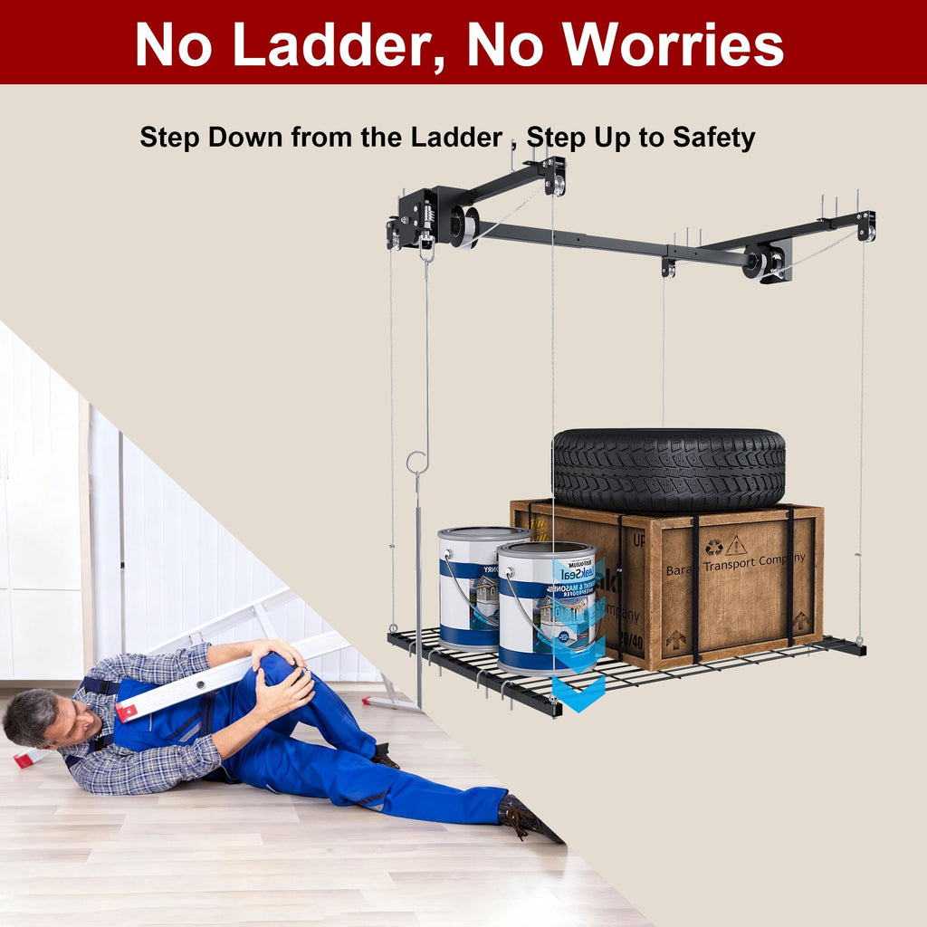 Overhead Garage Storage Rack with Crank System - Black or White