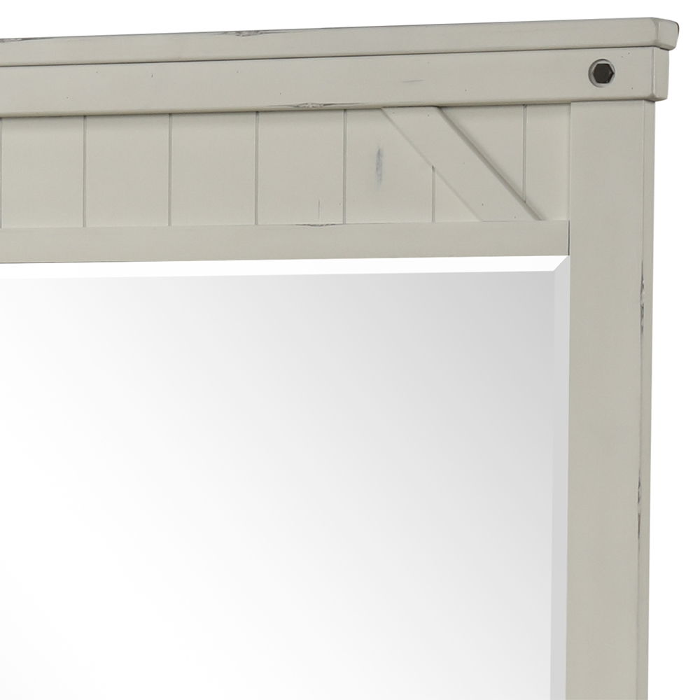 Industrial Farmhouse Mirror with Distressed Wood Frame - White
