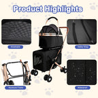 Double Pet Stroller for Small and Medium Dogs and Cats with Foldable Frame - Carbon-Steel
