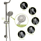 Shower System with 5 Function Rain Hand Shower and Slide Bar Combo - Pearl Silver, Gray, or Black