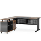 L-Shaped Executive Desk with File Cabinet and Storage Drawers - Light Brown or Dark Gray