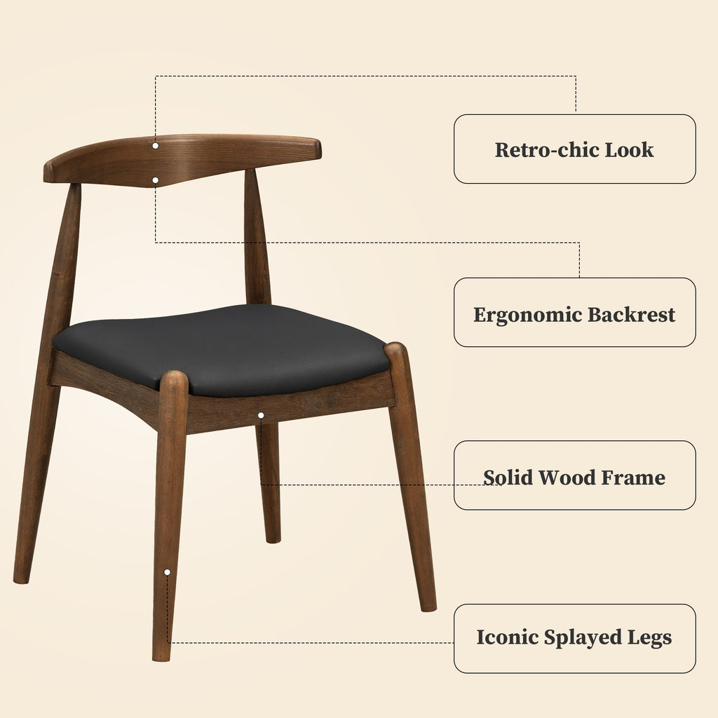 Set of 2 Rubberwood Dining Chairs with Faux Leather Upholstery - Multiple Colors
