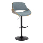 Mid-Century Modern Adjustable Bar Stool Set with Rounded T Footrest - Dark Gray or Light Blue