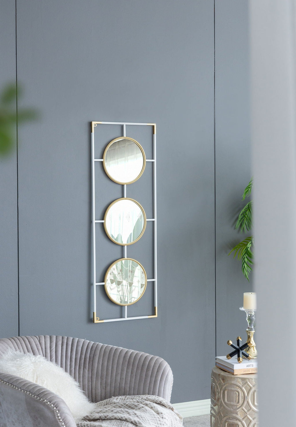 Rectangular 3-Piece Wall Mirror with Iron Frame - Gold or White