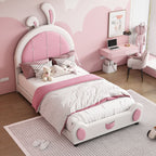 Upholstered Platform Bed with Rabbit Shaped Headboard - Twin, White