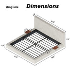 Off-White King Bed Frame with Adjustable Sliding Side Table and Cloud Cushion
